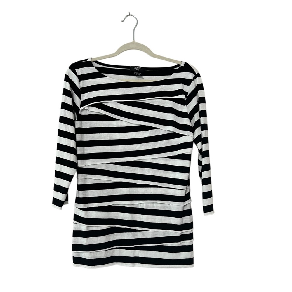 Verve Ami Black & White Striped Blouse